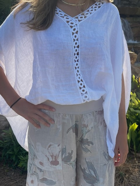 SALE! Linen & Lace Tunic- White