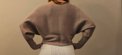 Seashell Wide Neck Ribbed Lightweight Sweater- Sand